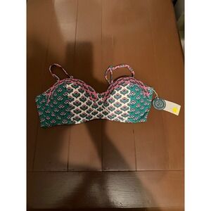 Boden Teal Pink Patterned Swim Bikini Top